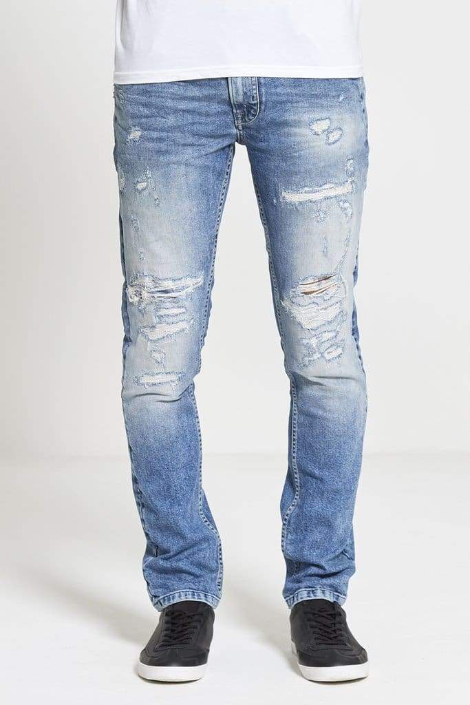 SAVAGE Slim Fit Stretch Jeans In Light Destroyed Wash - 28S - Jeans