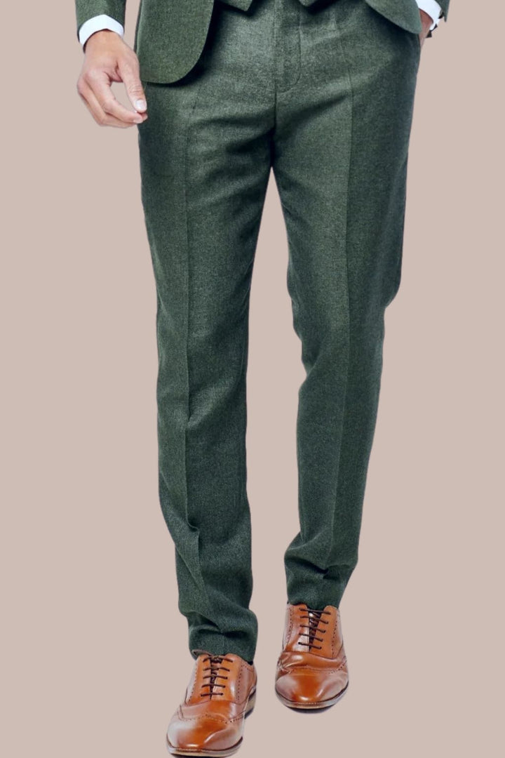Fratelli Robbie Men’s Olive Green Tweed Trousers - 30R - Trousers
