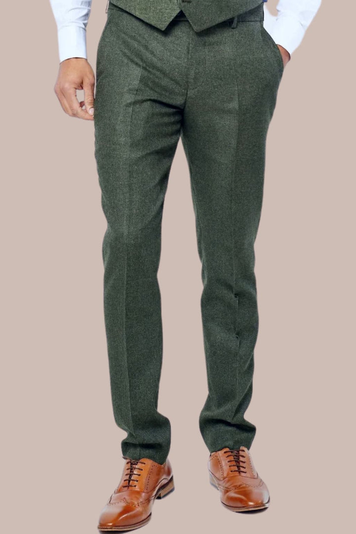 Fratelli Robbie Men’s Olive Green Tweed Trousers - Trousers