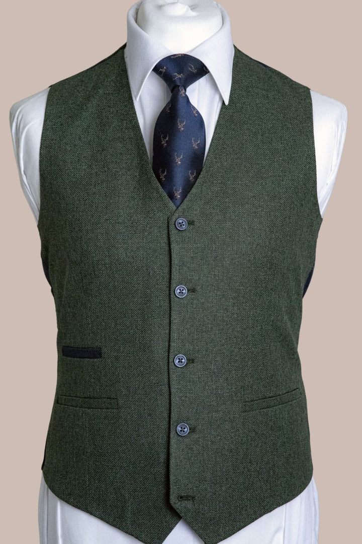 Fratelli Robbie Men’s Olive Green Tweed Waistcoat - 36R - Waistcoats