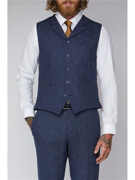 Gibson Blue Tweed Slim Fit Waistcoat - 34 / Short - Suit & Tailoring