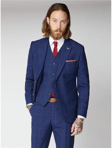 Gibson Navy And Burgundy Windowpane Check Jacket - Suit & Tailoring