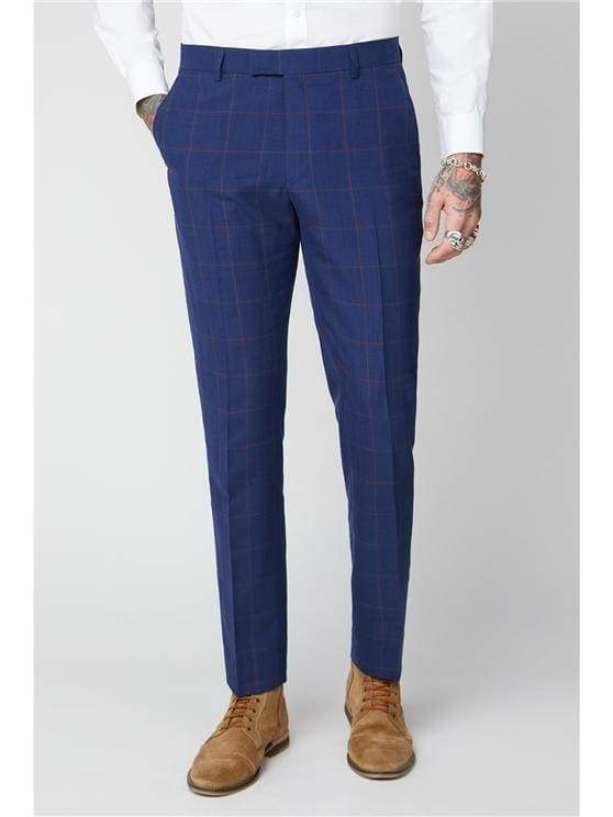 Gibson Navy & Burgundy Check Trousers - Suit & Tailoring