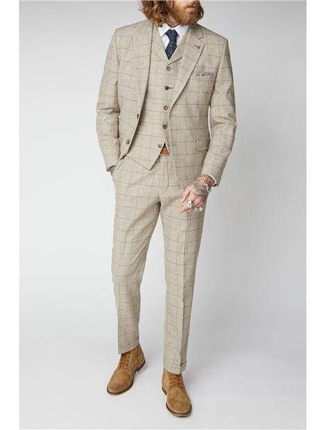 Gibson Stone Windowpane Check Waistcoat - Suit & Tailoring