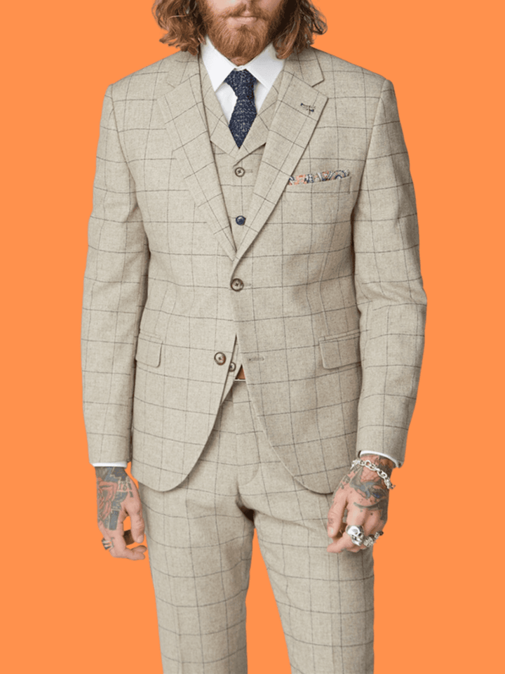 Gibson Wylam Stone Windowpane 3 Piece Tweed Suit - Suit & Tailoring
