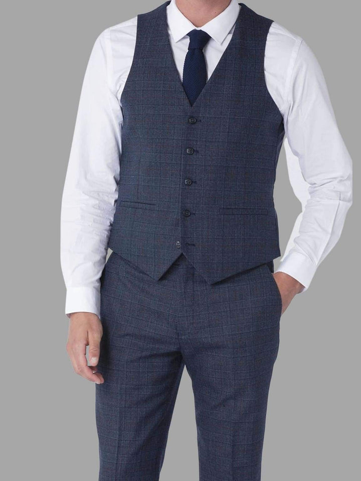 Harry Brown Finley Check Navy 3 Piece Suit - Suit & Tailoring