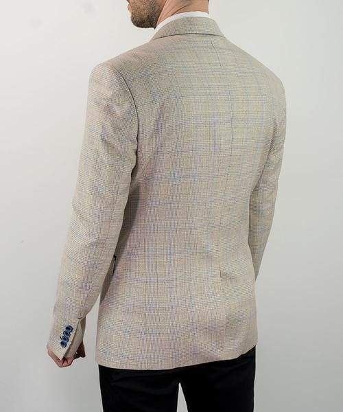 Cavani Caridi Mens Cream Slim Fit Tweed Check Caridi Blazer - Suit & Tailoring