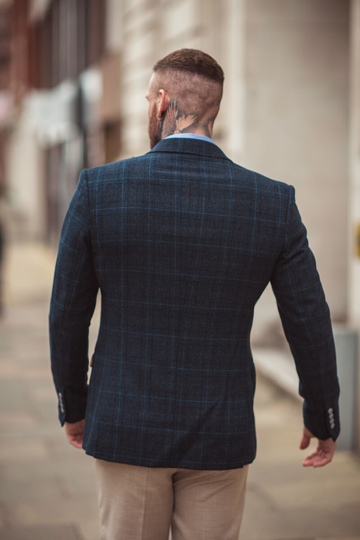 Cavani Cody Men’s Blue Sim Fit Tweed Style Jacket - Suit & Tailoring