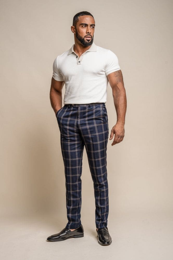 Cavani Hardy Navy Check Slim Fit Trousers - Suit & Tailoring