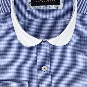 Cavani Penny Collar Royal Blue Gingham Check Shirt - Shirts