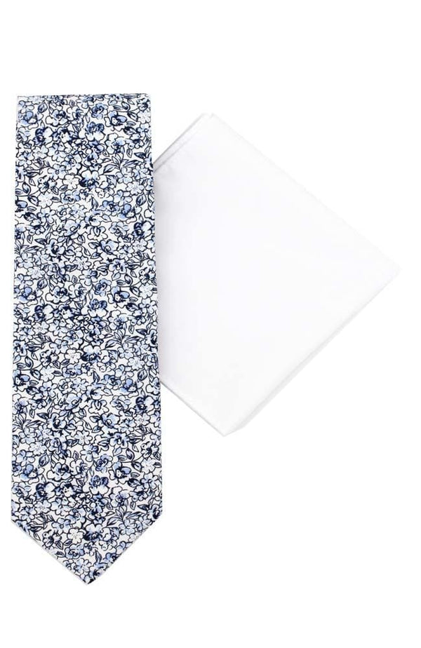 L A Smith Blue Medallion Silk Tie And Hank Set - Accessories