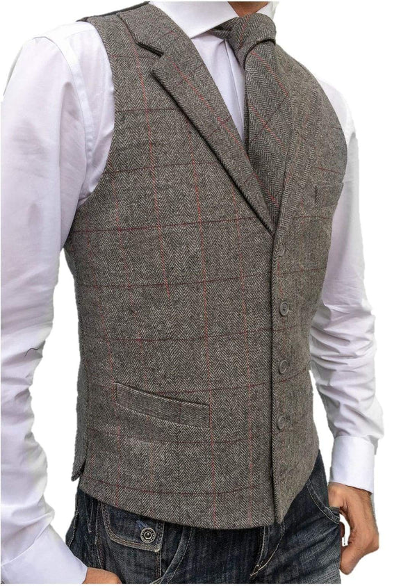 L A Smith Grey Check Lapel Tweed Waistcoat - 36 - Suit & Tailoring