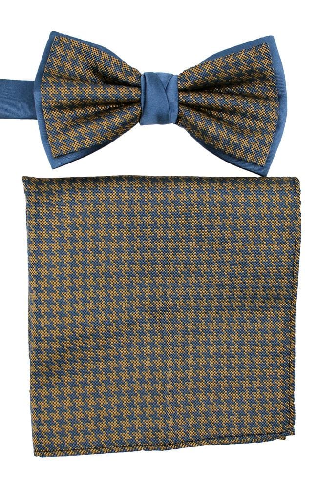 L A Smith Poly Blue Dogtooth Bow Tie And Hank Set - Accessories