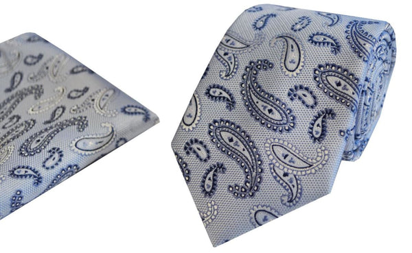 L A Smith Poly Blue Paisley Tie And Hank Set - Accessories