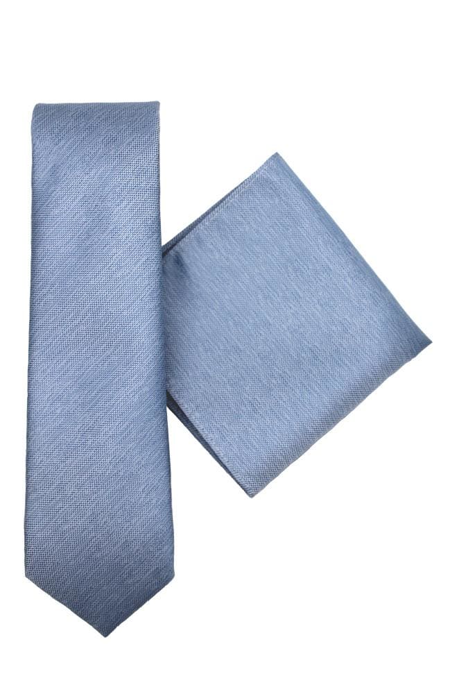 L A Smith Poly Blue Plain Tie And Hank Set - Accessories