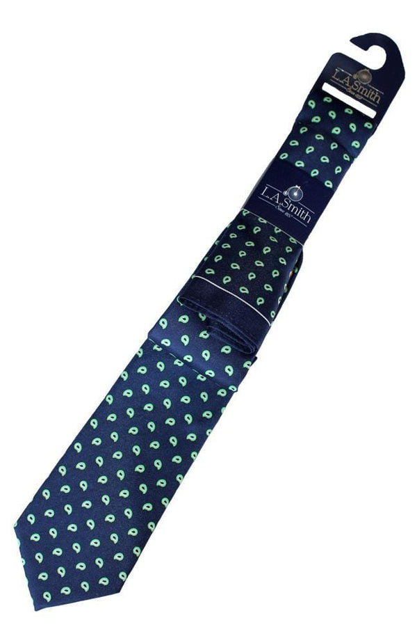 L A Smith Poly Green Paisley Tie And Hank Set - Accessories