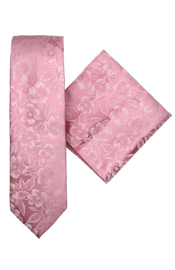 L A Smith Poly Pink Floral Tie And Hank Set - Accessories