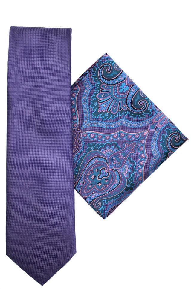 L A Smith Poly Purple Paisley Tie And Hank Set - Accessories