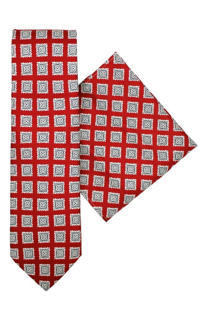 L A Smith Red Foulard Silk Tie And Hank Set - Accessories