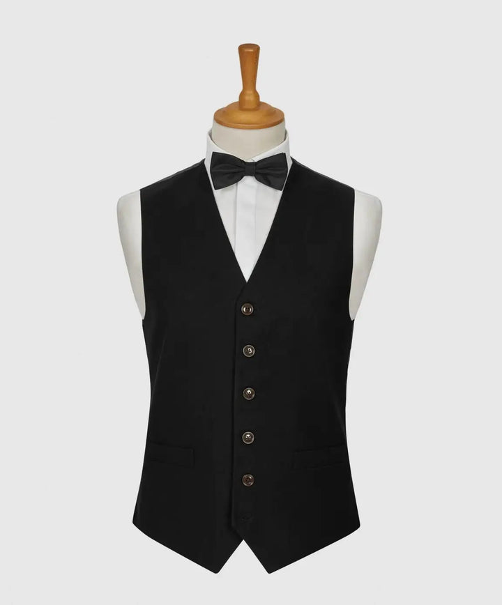 L A Smith Black Plain Country Waistcoat - Suit & Tailoring