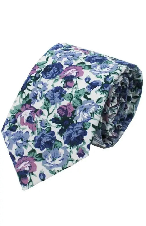 L A Smith Blue Beautifull Flower Tie And Hank Set - Accessories