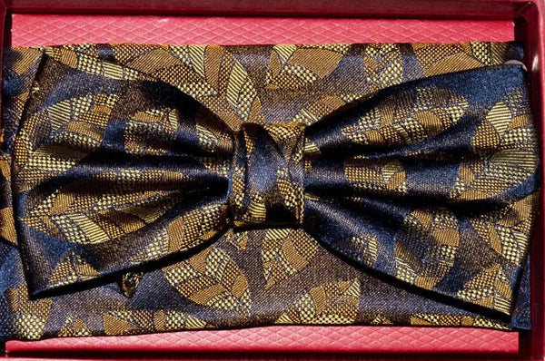 L A Smith Gold Silk Bow Tie And Hank Set - Accessories