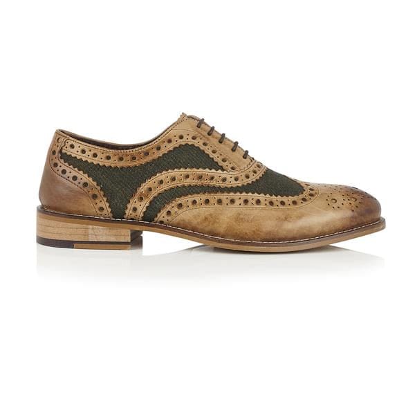 London Brogue Gatsby Leather Brogue Tan/Green Tweed Men’s Shoes - Shoes