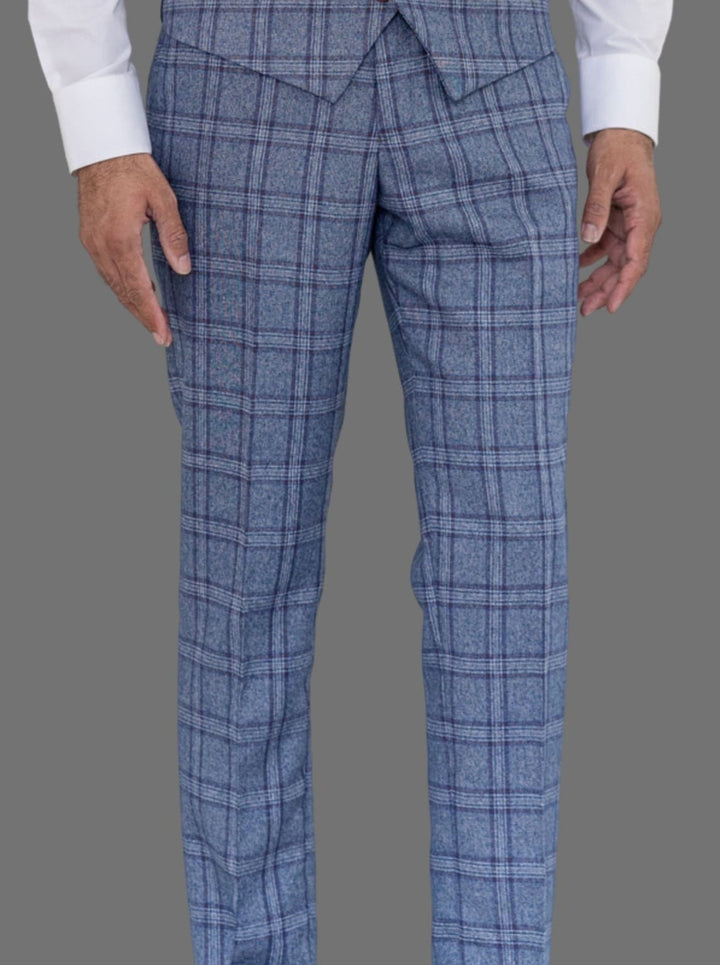 Marc Darcy Abbott Men’s Blue Tweed Check Trousers - 28R - Suit & Tailoring