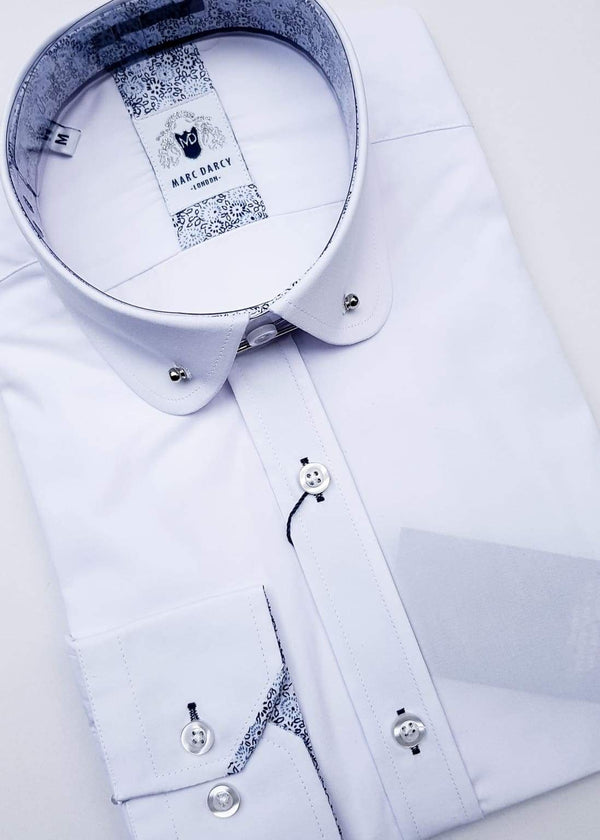 Marc Darcy Benson White Penny Collar Shirt With Collar Bar - S - Shirts