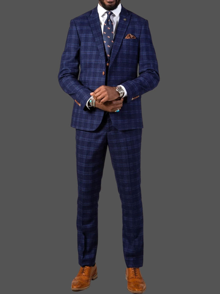 Marc Darcy Blue Tweed Check Chigwell Trousers - Trousers
