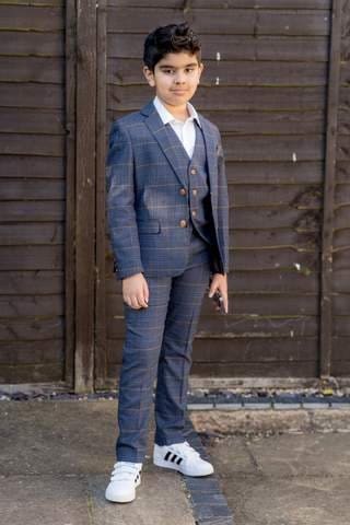 Marc Darcy Boy’s Jenson Marine Navy Check Three Piece Suit - Suit & Tailoring