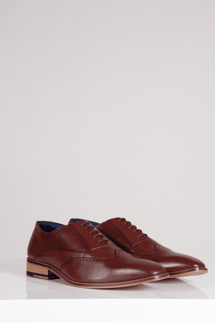 Marc Darcy Carson Bordeux Burgundy Wingtip Oxford Brogue Shoe - Shoes