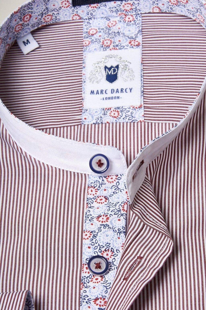 Marc Darcy Cooper Grandad Collar Wine Stripe Shirt - Shirts
