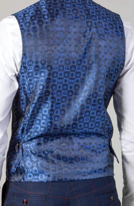 Marc Darcy Edinson Navy Check Single Breasted Waistcoat - Suit & Tailoring