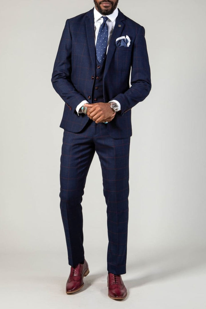 Marc Darcy Edinson Navy Check Three Piece Suit - 36R / 30R - Suit & Tailoring