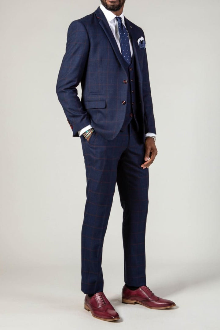 Marc Darcy Edinson Navy Check Three Piece Suit - Suit & Tailoring