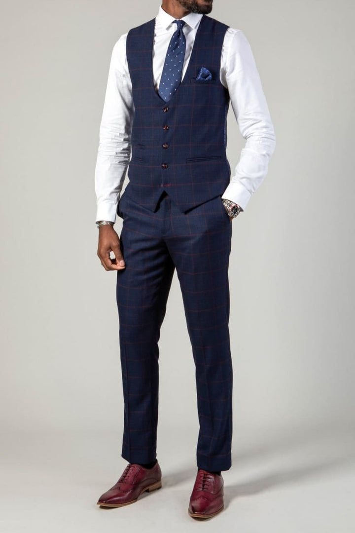 Marc Darcy Edinson Navy Check Three Piece Suit - Suit & Tailoring