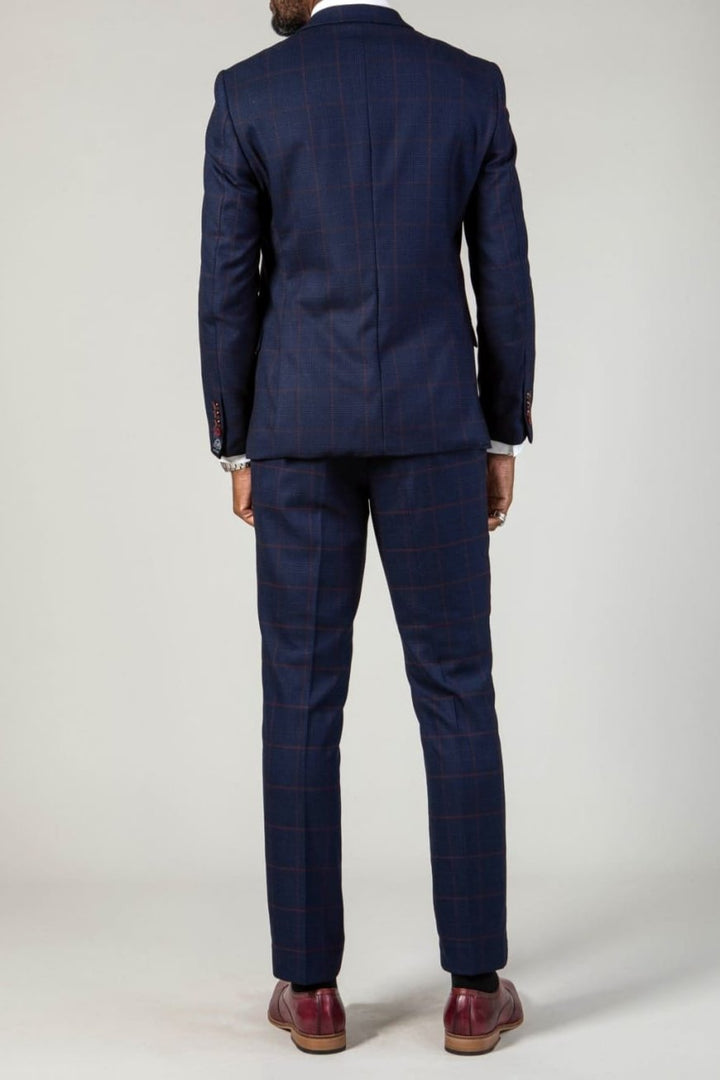 Marc Darcy Edinson Navy Check Three Piece Suit - Suit & Tailoring