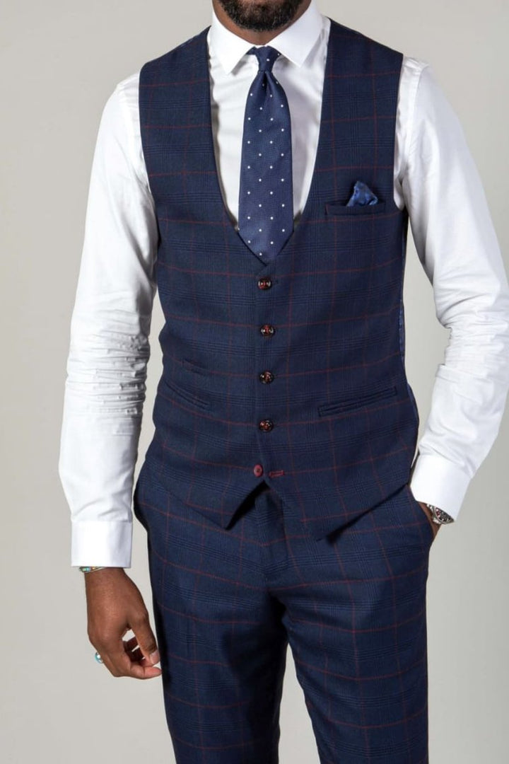 Marc Darcy Edinson Navy Check Three Piece Suit - Suit & Tailoring