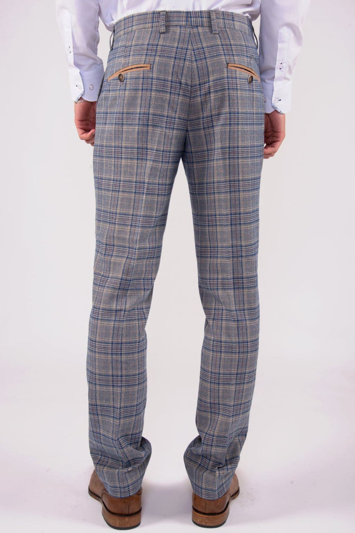 Marc Darcy Enzo Blue Stone Check Tweed Trousers - Suit & Tailoring