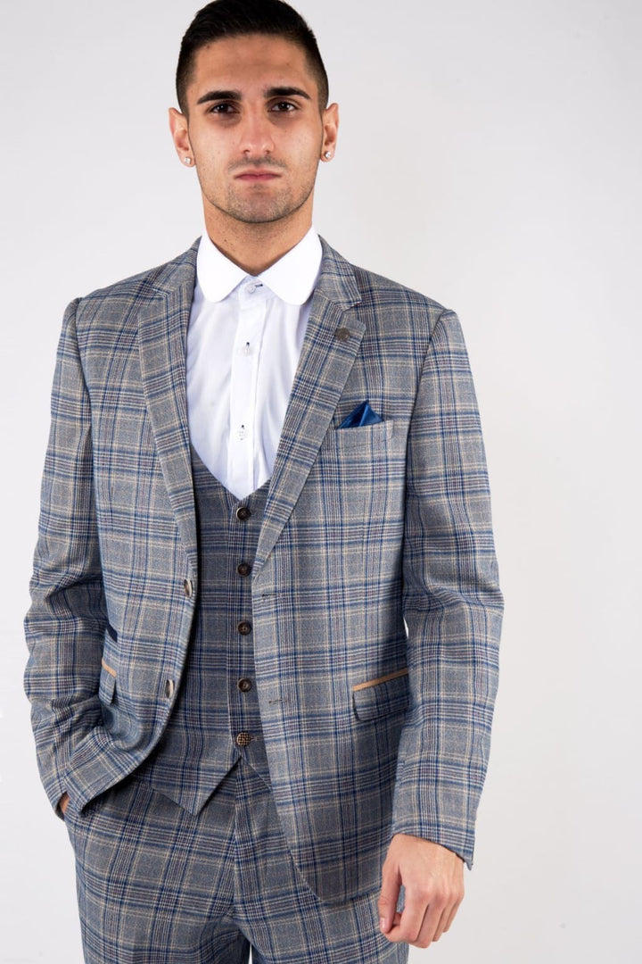 Marc Darcy Enzo Blue Stone Tweed Check Blazer - 34R - Suit & Tailoring