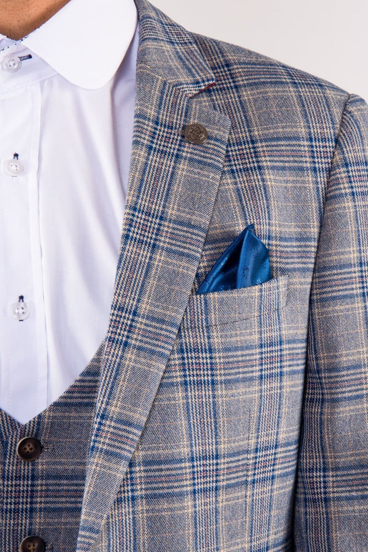 Marc Darcy Enzo Blue Stone Tweed Check Blazer - Suit & Tailoring