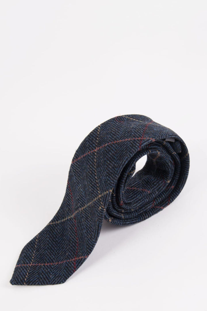 Marc Darcy Eton Navy Blue Check Tweed Tie - Accessories
