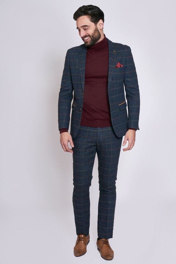 Marc Darcy ETON Navy Blue Tweed Check Two Piece Suit - Suit & Tailoring