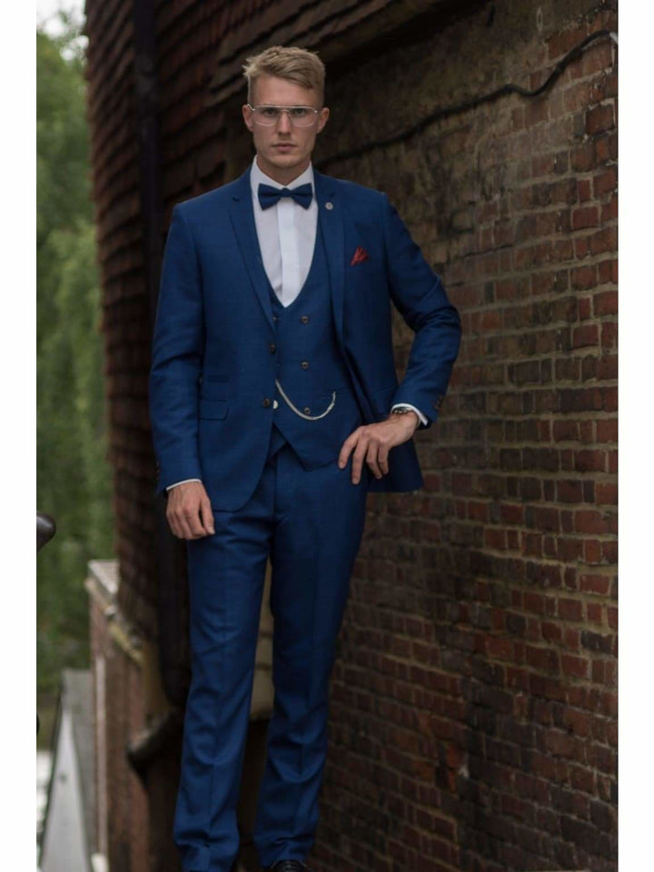 Marc Darcy George Royal Blue Check Three Piece Suit - Suit & Tailoring