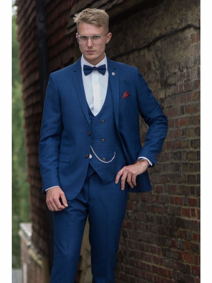 Marc Darcy George Royal Blue Check Three Piece Suit - Suit & Tailoring