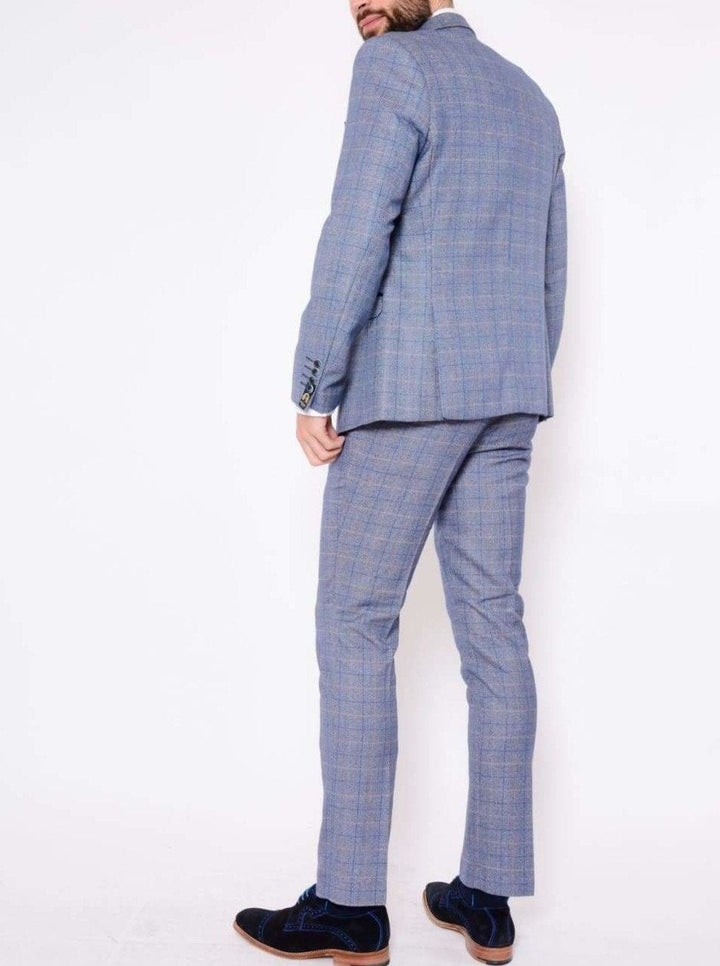 Marc Darcy Harry 3 Piece Light Blue Slim Fit Tweed Check Mix & Match Suit - Suit & Tailoring
