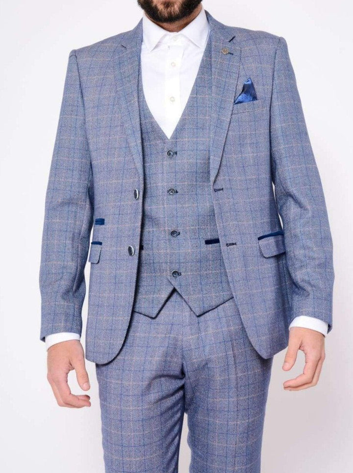 Marc Darcy Harry 3 Piece Light Blue Slim Fit Tweed Check Mix & Match Suit - Suit & Tailoring