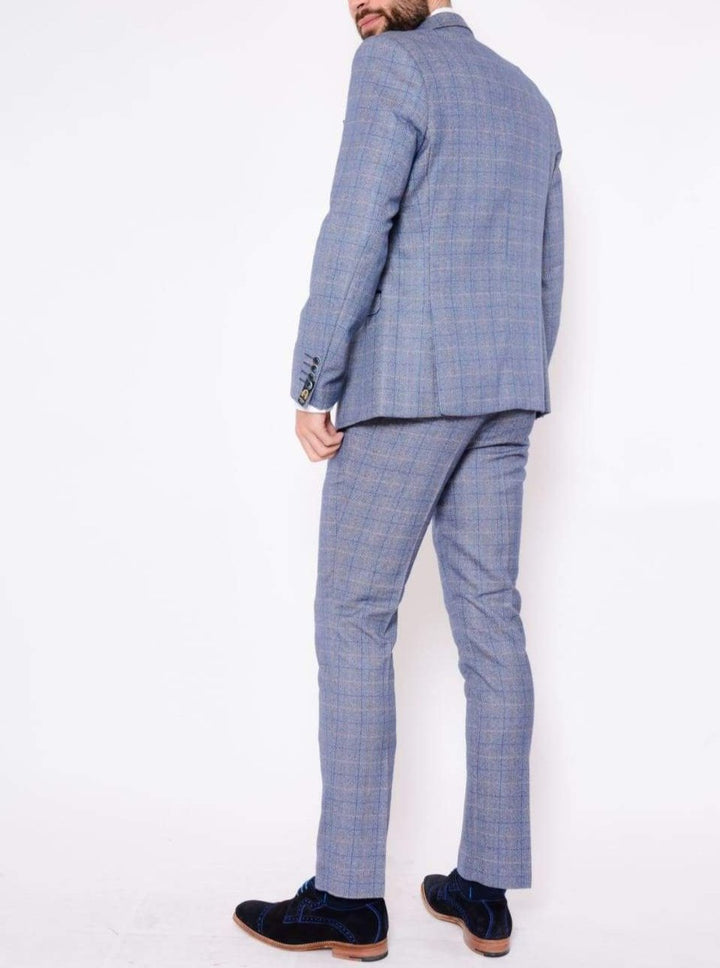Marc Darcy Harry Light Blue Slim Fit Tweed Check Suit Blazer - Suit & Tailoring