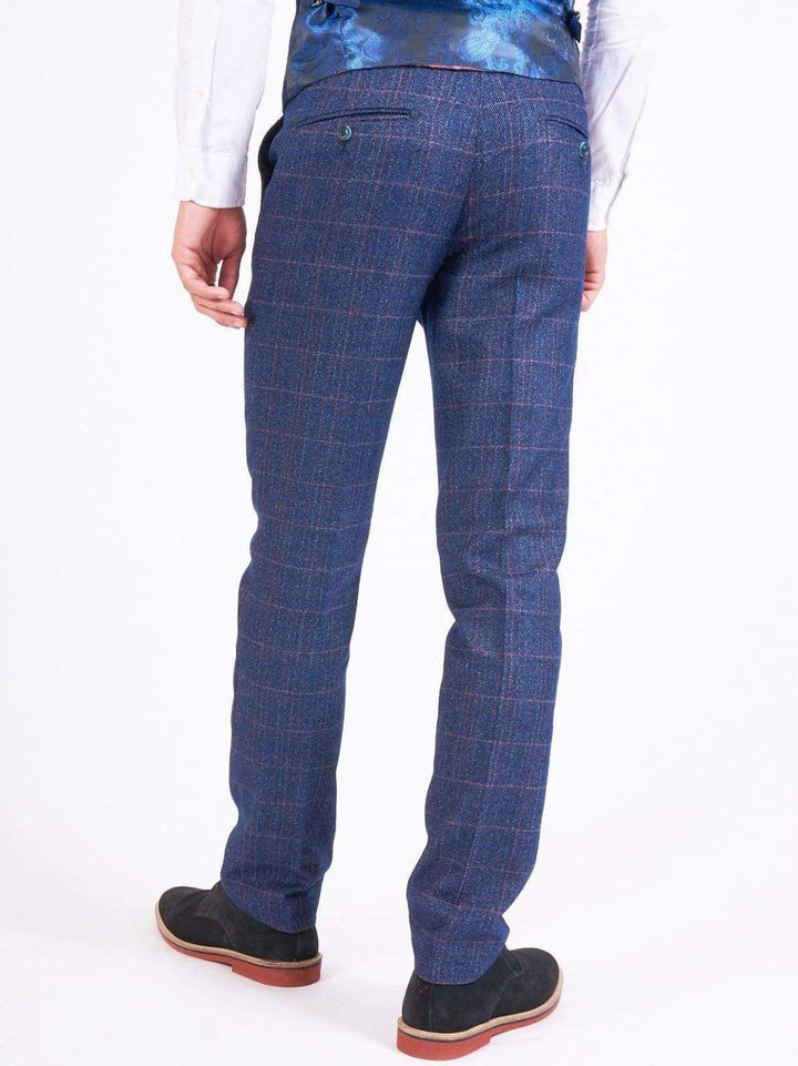 Marc Darcy Harry Mens Blue Slim Fit Tweed Check Suit Trousers - Suit & Tailoring